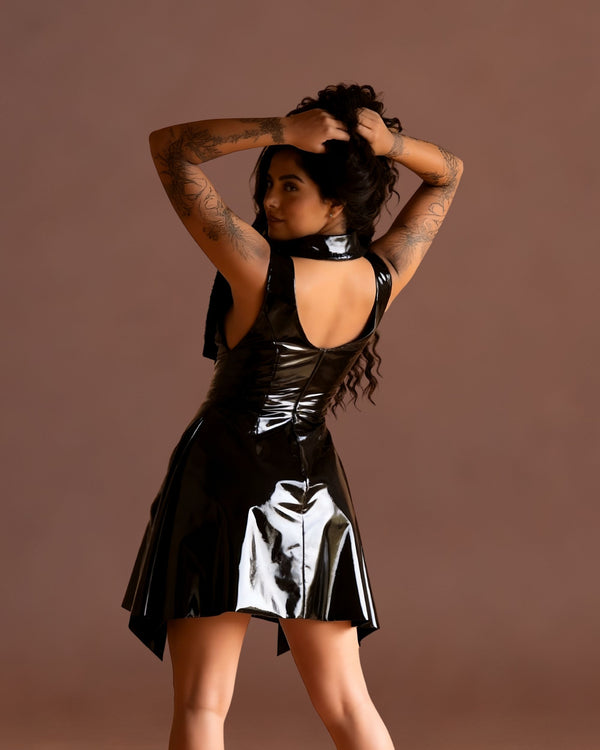 Linsori Obsidian Wet Look Club Dress Plus Size -  back view