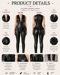 Noir Leather-Look Catsuit with Skirt