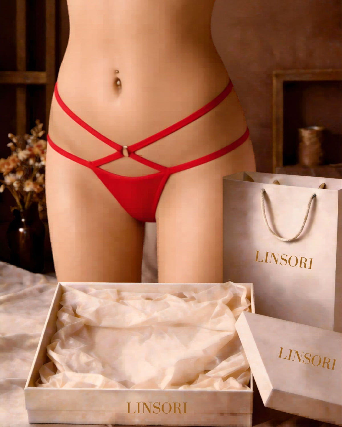 linsori - Scarlet Strappy Delicate Thong Plus Size - product view