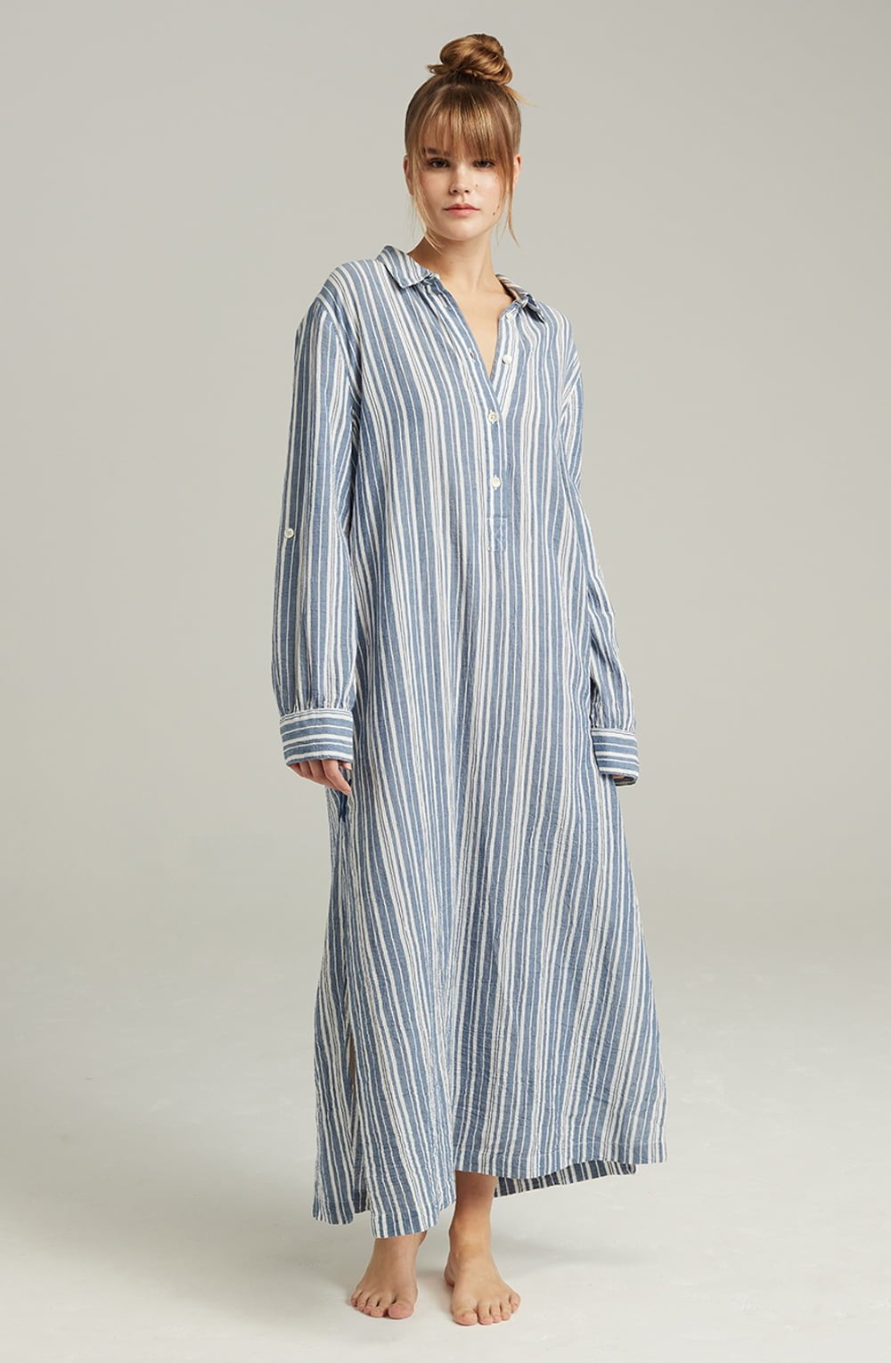 Linsori Pearl Cotton Maxi Sleep Shirt - close-up