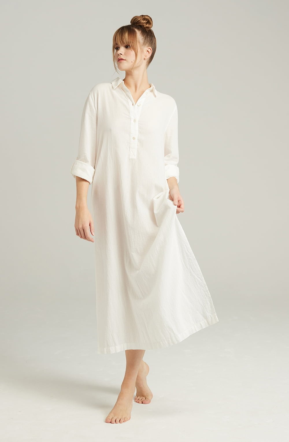 Linsori Pearl Cotton Maxi Sleep Shirt - front view