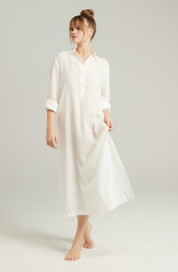 Linsori Pearl Cotton Maxi Sleep Shirt - front view
