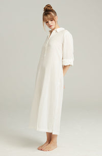 Linsori Pearl Cotton Maxi Sleep Shirt - detail view