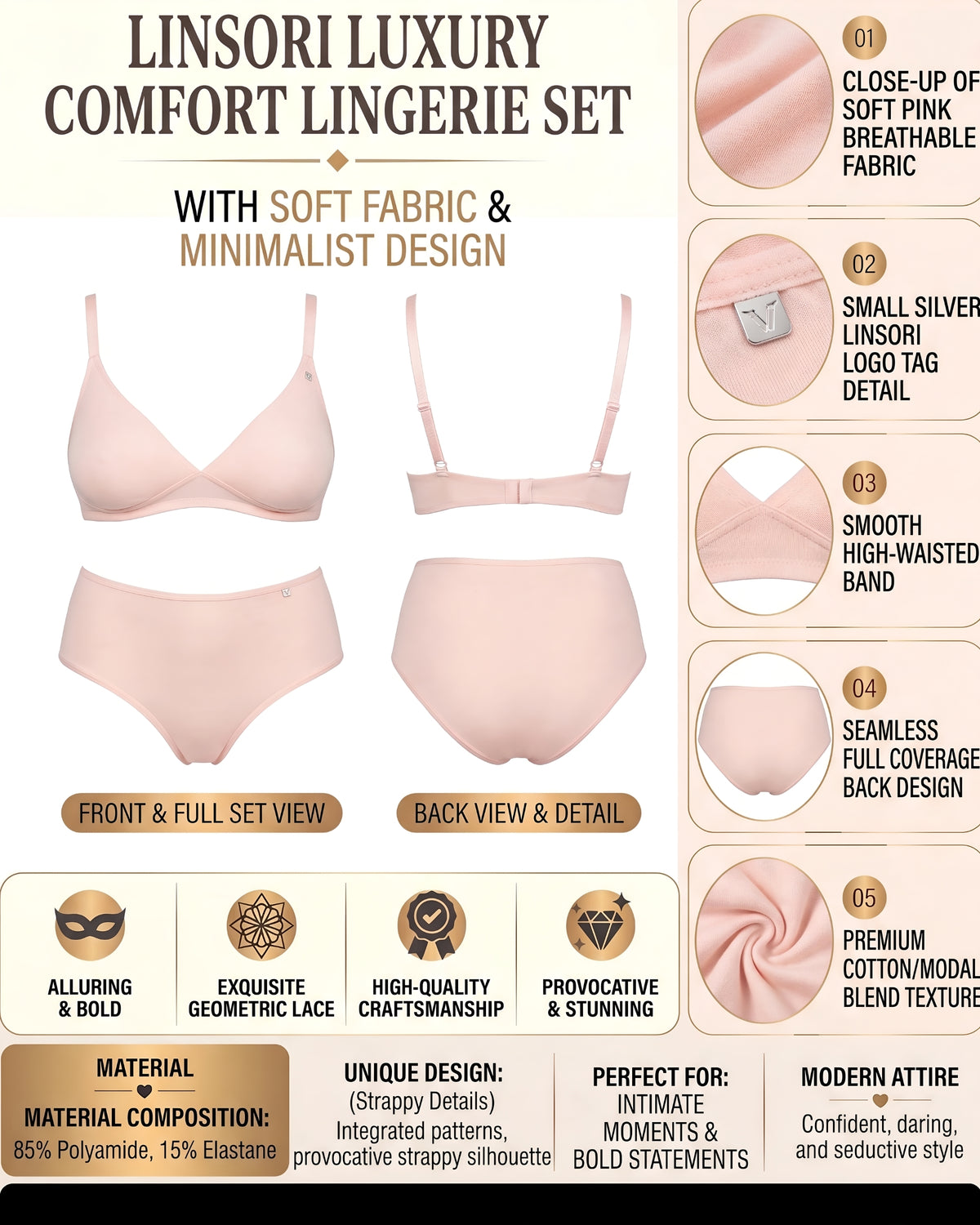 Linsori Blush Seamless High Waist Brief -  Product detail view