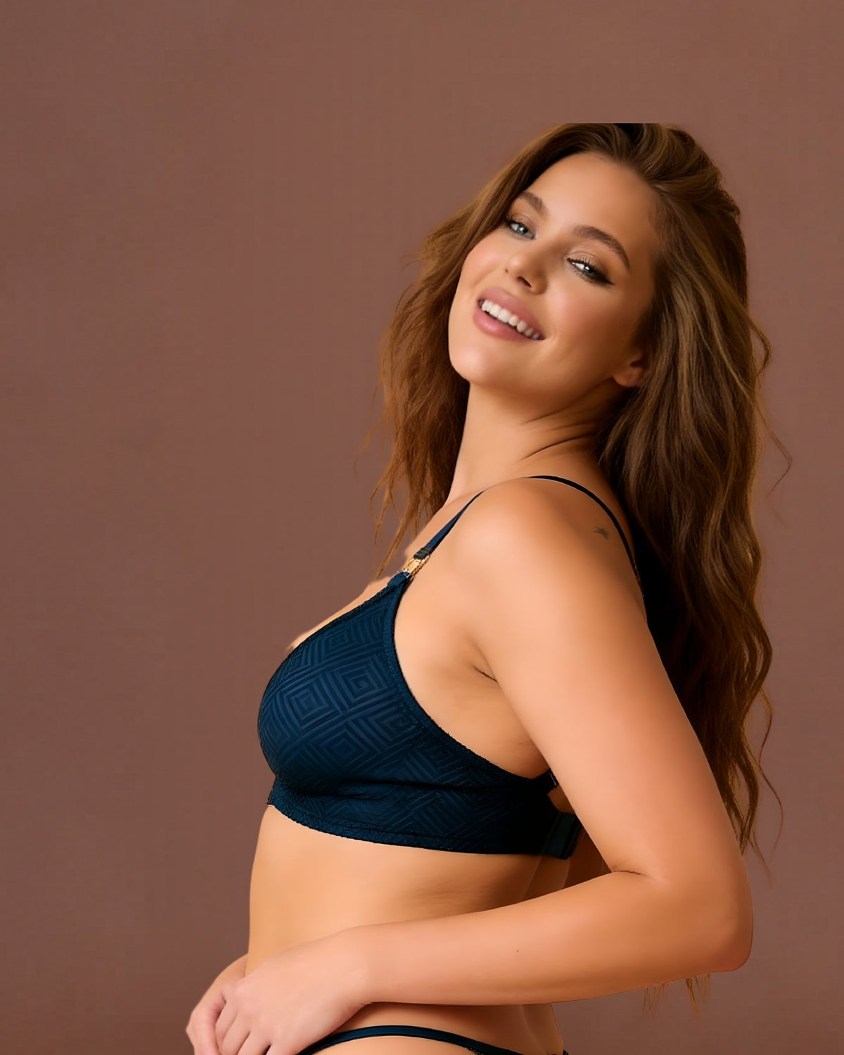 Linsori Sapphire Deco Lace Bralette Plus Size -  Left view