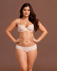 Linsori Blush Deco Lace Balcony Bra Plus Size - Front view 