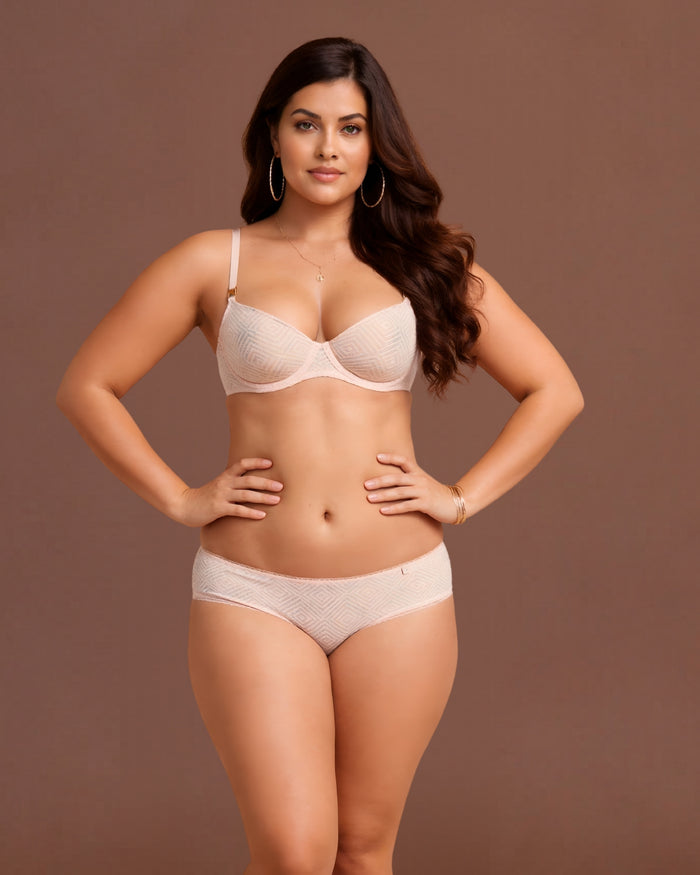 Linsori Blush Deco Lace Balcony Bra Plus Size - Front view 