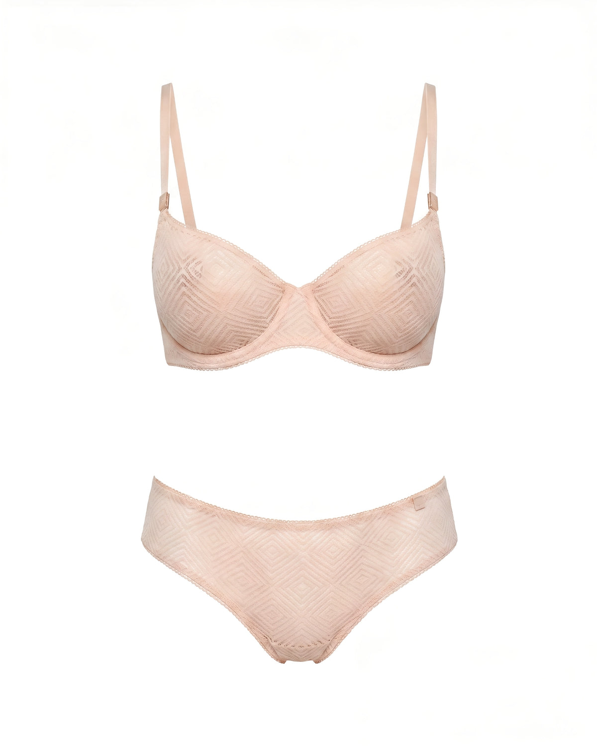 Linsori Blush Deco Lace Balcony Bra Plus Size - White background view