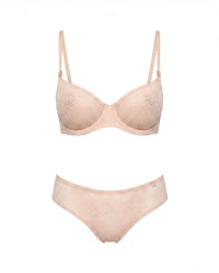 Linsori Blush Deco Lace Balcony Bra Plus Size - White background view