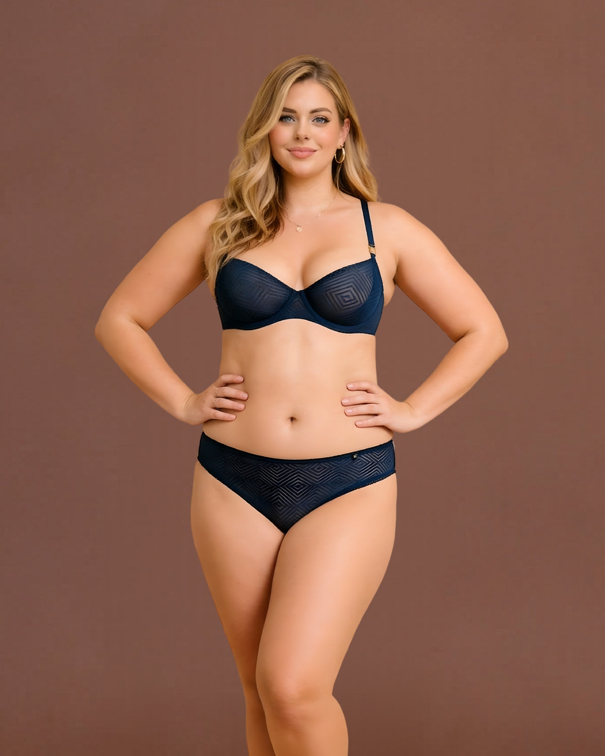 linsori Art Deco Indigo Balcony Bra Plus Size - Front view 