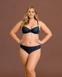 linsori Art Deco Indigo Balcony Bra Plus Size - Front view 