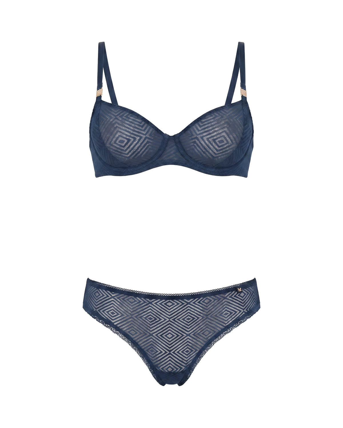 linsori Art Deco Indigo Balcony Bra Plus Size - White background view