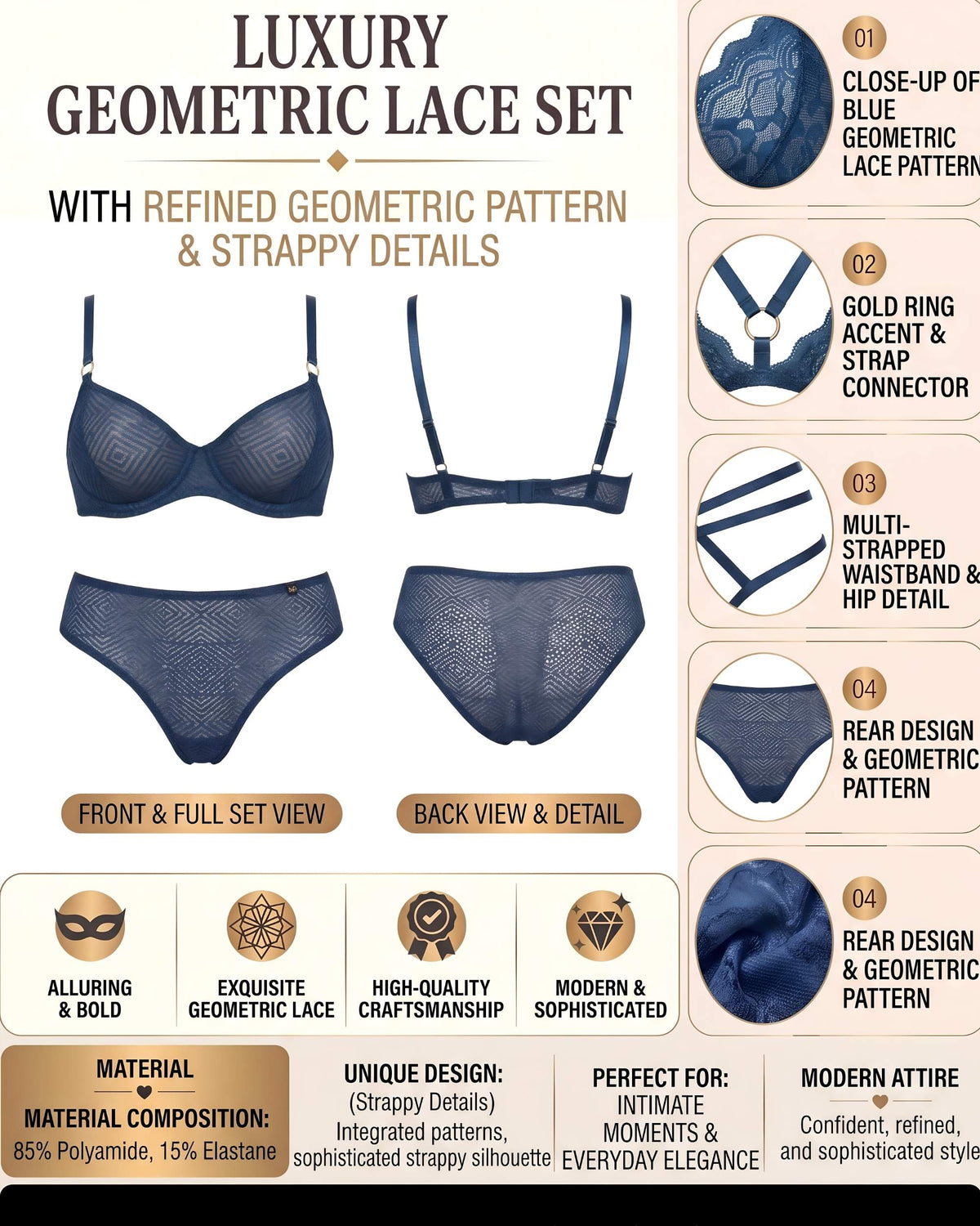 linsori Art Deco Indigo Balcony Bra Plus Size -  Product detail view
