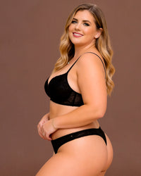 Linsori Noir Deco Sheer Delicate Thong - Left view