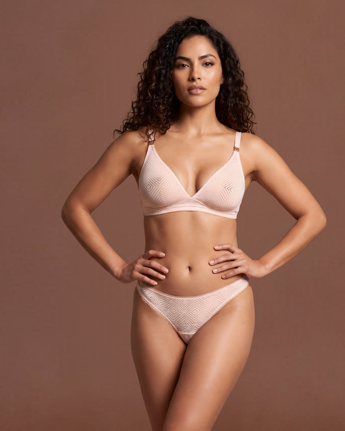 Linsori Blush Deco Sheer Delicate Thong - Front view 