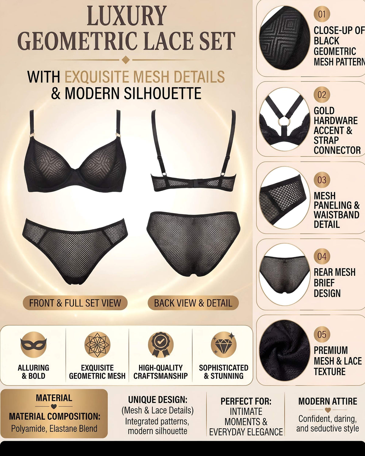 Linsori Noir Deco High Leg Delicate Brief -  Product detail view