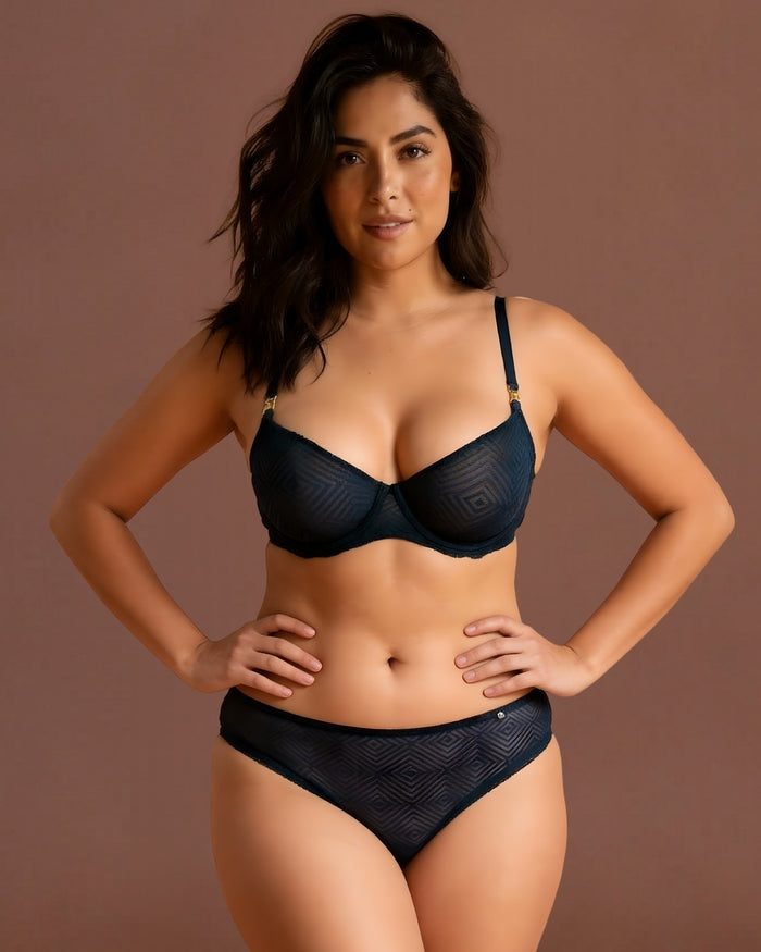 linsori Navy Deco High Leg Delicate Brief - Front view 