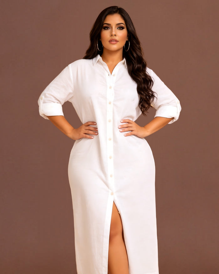 Linsori Pearl Cotton Maxi Sleep Shirt - Front view 