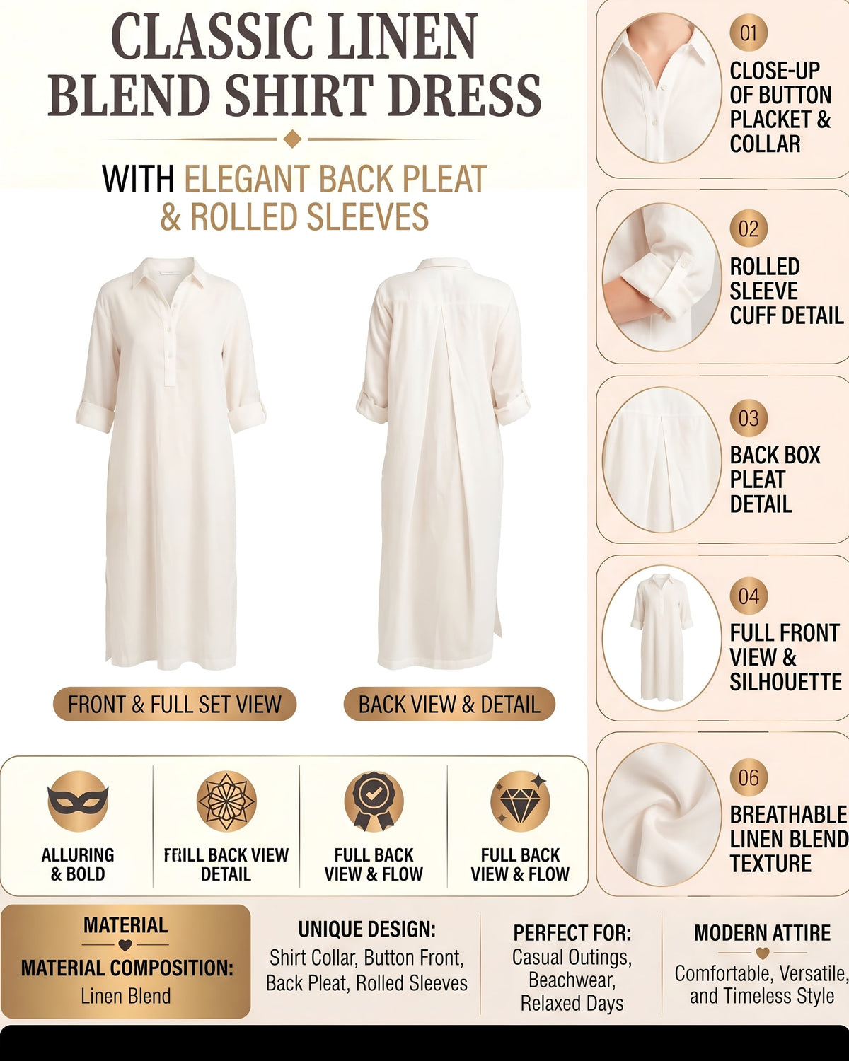 Linsori Pearl Cotton Maxi Sleep Shirt -  Product detail view