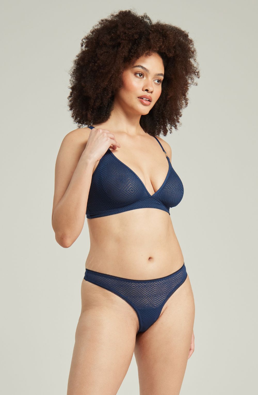 Linsori Sapphire Deco Lace Bralette - styled view