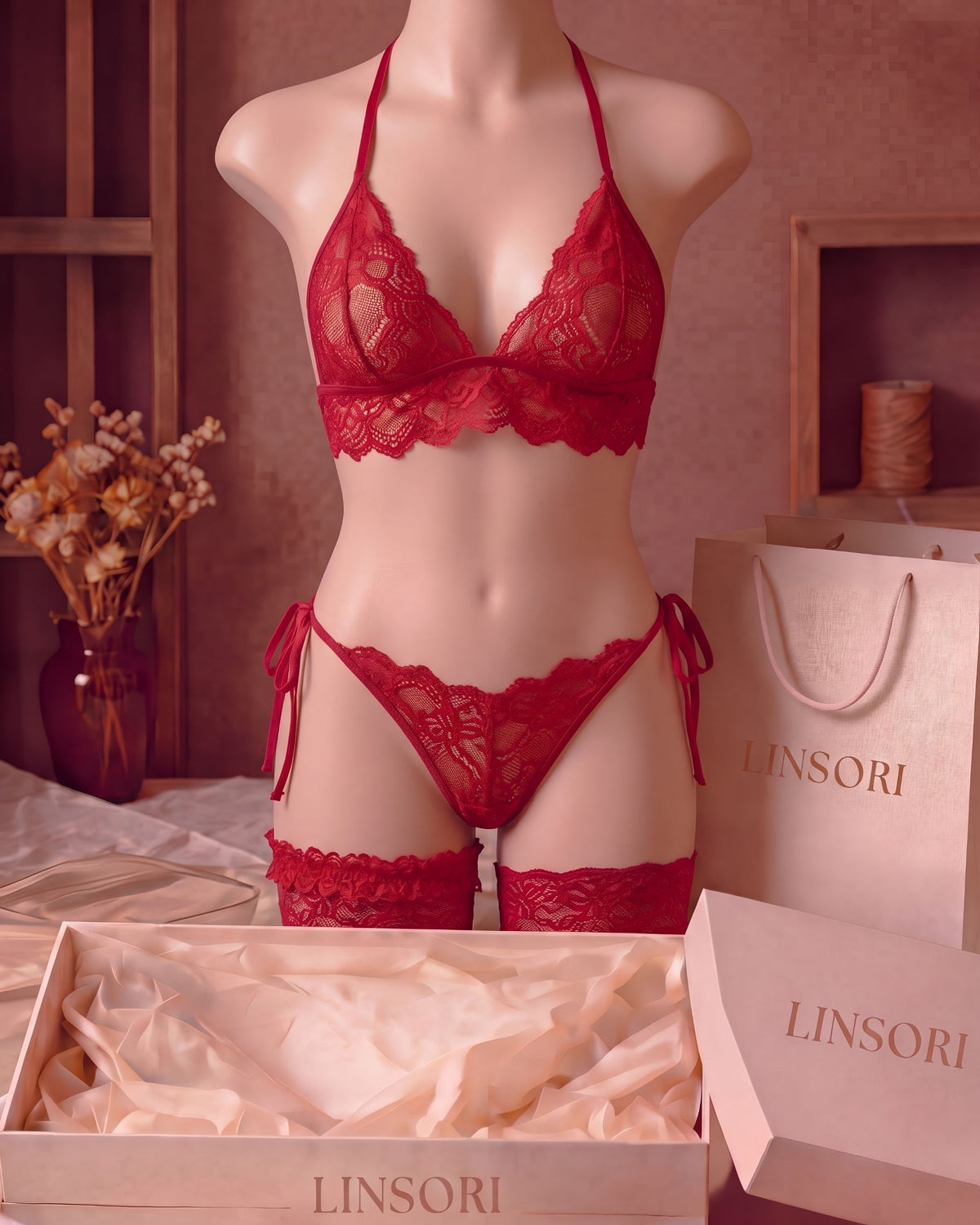 Linsori Scarlet Eyelash Lace Two Piece Plus Size - Mannequin View