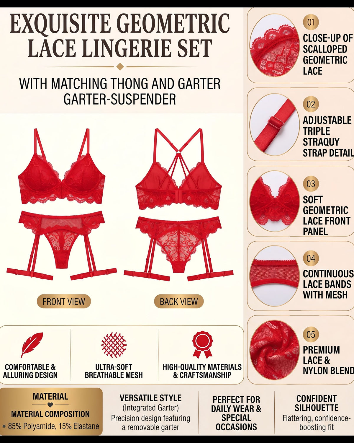 Linsori Scarlet Eyelash Lace Two Piece Plus Size -  Product detail view