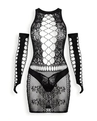 Linsori Obsidian Fishnet Mini Dress - White background view