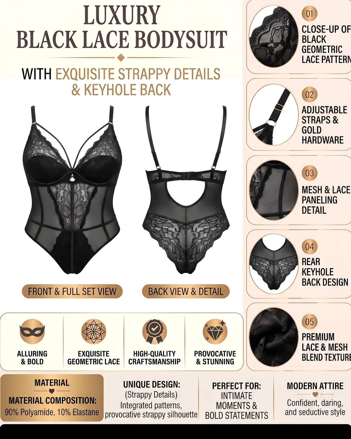 Linsori Sapphire Lace Seduction Bodysuit Plus Size -  Product detail view