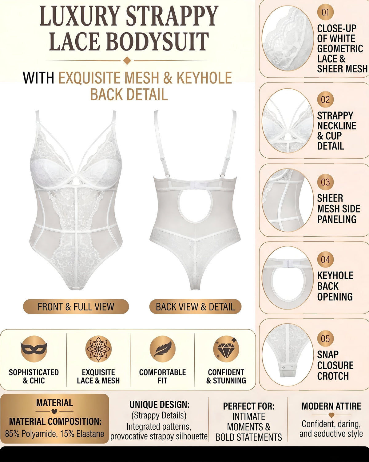 Linsori Pearl Scallop Lace Bodysuit Plus Size -  Product detail view