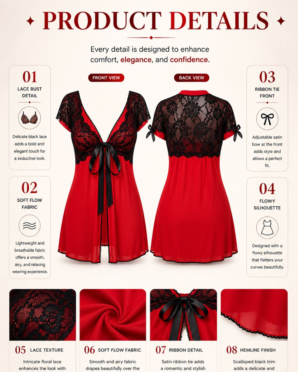linsori - Crimson Flamenco Lace Babydoll Plus Size - peoduct detail