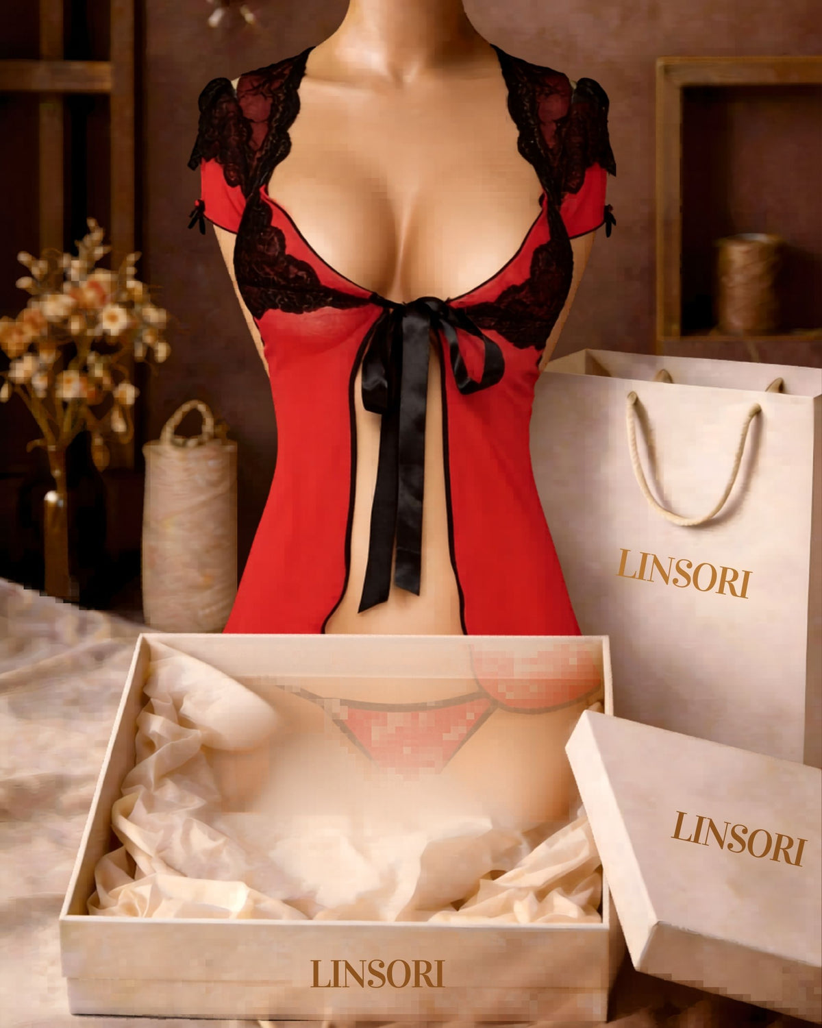 linsori - Crimson Flamenco Lace Babydoll Plus Size -  only product