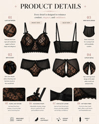 linsori - Midnight Lace Bra Floral Lace Set Plus Size - product detail