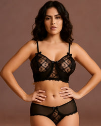 linsori - Midnight Lace Bra Floral Lace Set Plus Size - front view