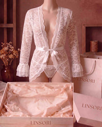 linsori - Pearl Lace Peignoir with Polka Dot Cuffs - product view