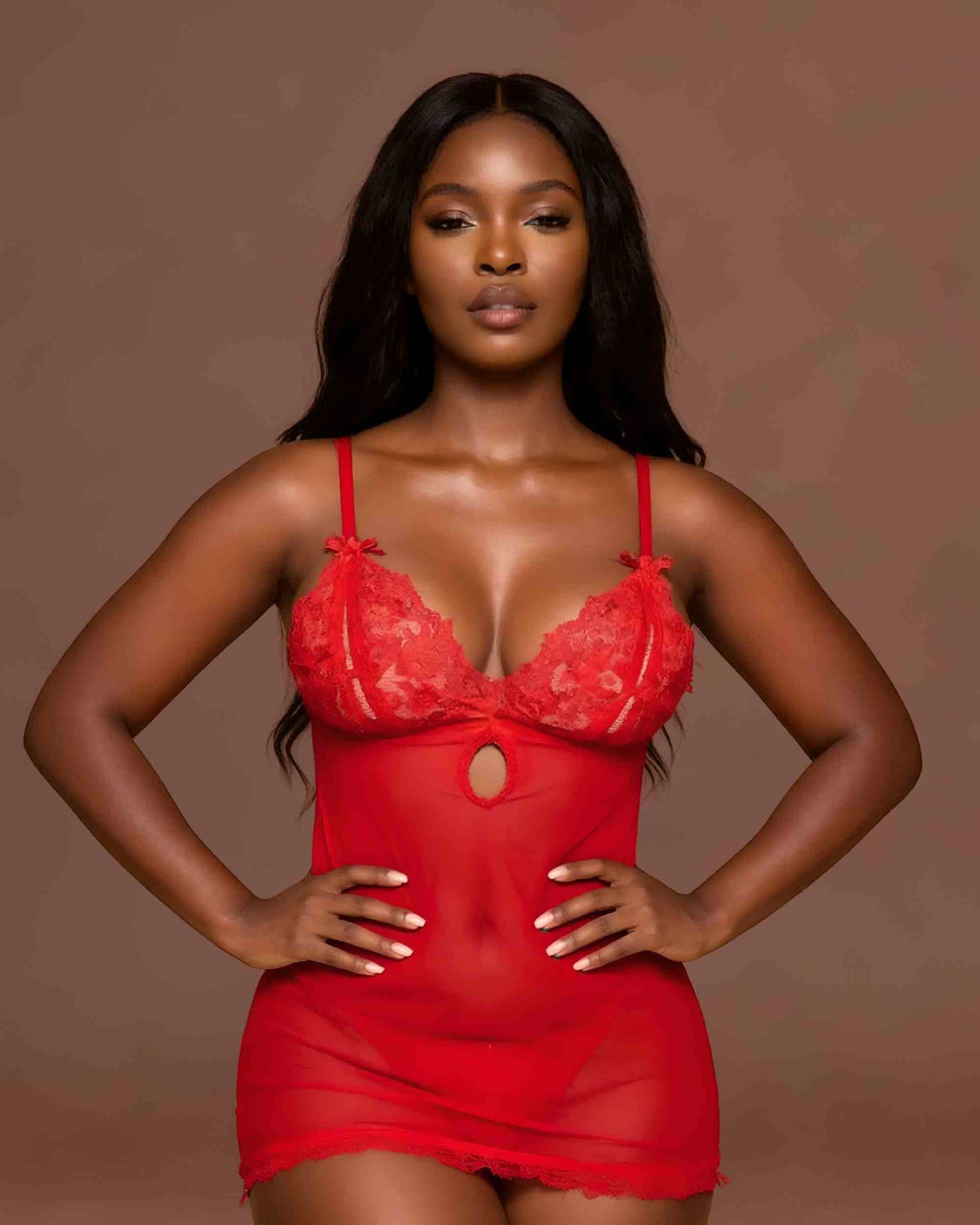 linsori - Crimson Romance Embroidered Chemise - front view