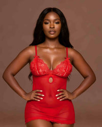 linsori - Crimson Romance Embroidered Chemise - front view