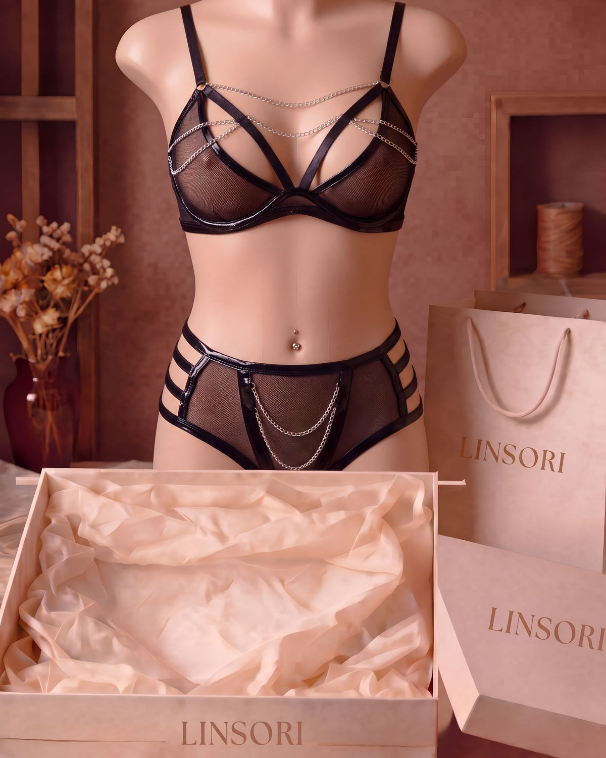 Linsori Midnight Mesh Bra & Short Set Plus Size - Mannequin View