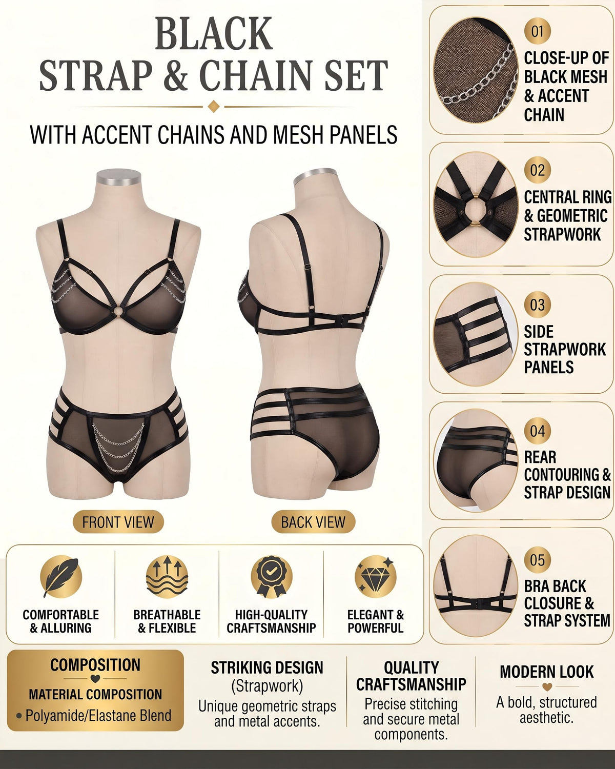 Linsori Midnight Mesh Bra & Short Set Plus Size -  Product detail view