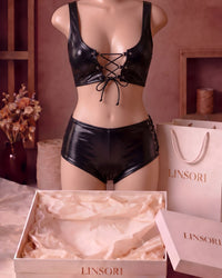 linsori - Noir Faux Leather Two-Piece Set Plus Size - product view