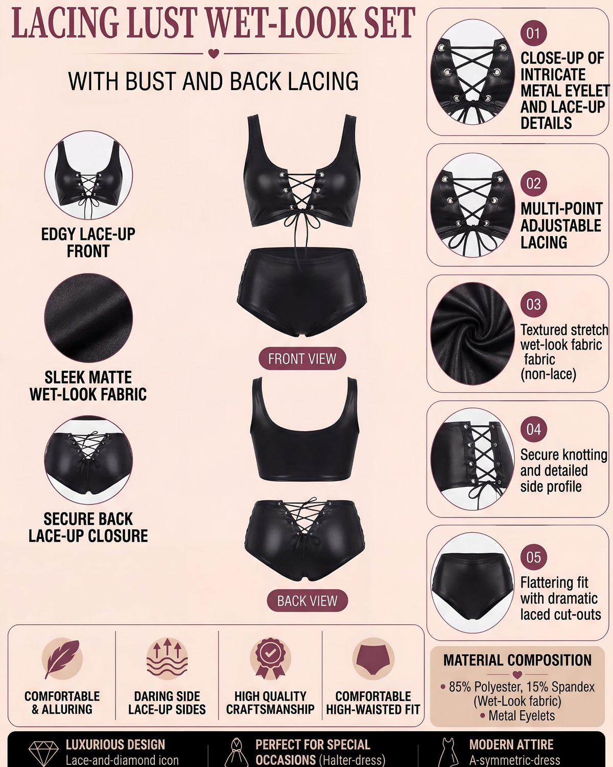 linsori - Noir Faux Leather Two-Piece Set Plus Size - product detail