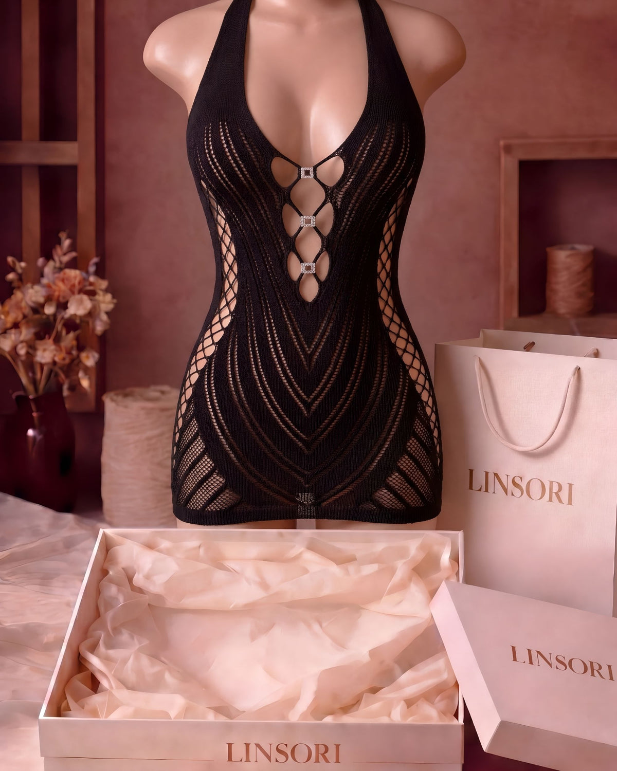linsori - Midnight Fishnet Mini 2 Piece - product view