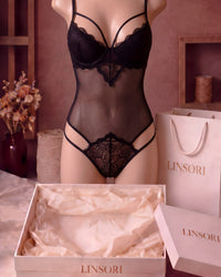 Linsori Noir Lace Bodysuit Piece Plus Size - Mannequin View
