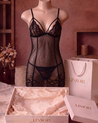 linsori - Venice Noir Lace Chemise Piece Plus Size - product view
