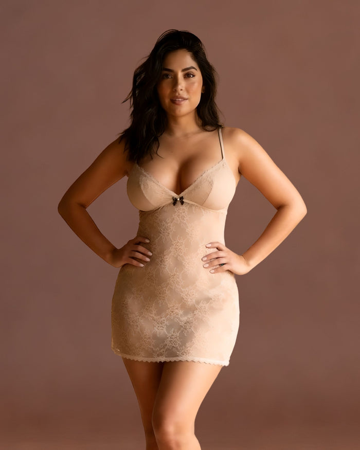 Linsori Bare Floral Lace Chemise Piece Plus Size - Front view 