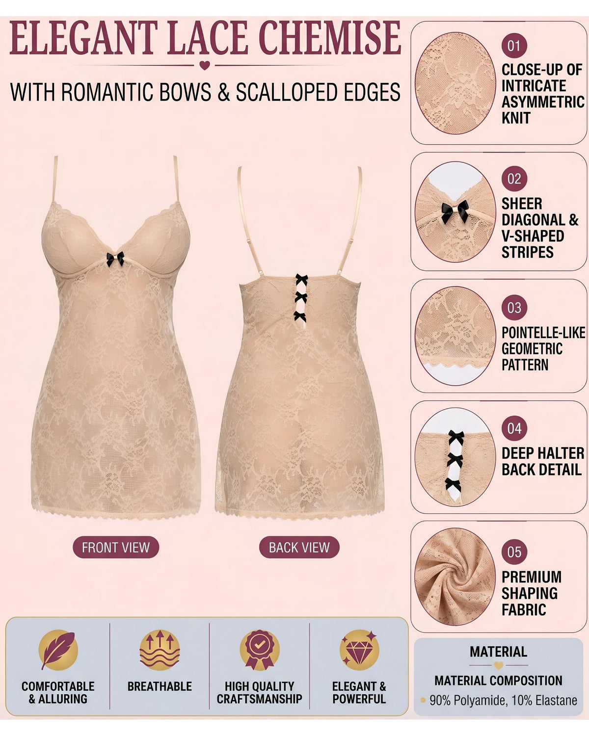 Linsori Bare Floral Lace Chemise Piece Plus Size -  Product detail view
