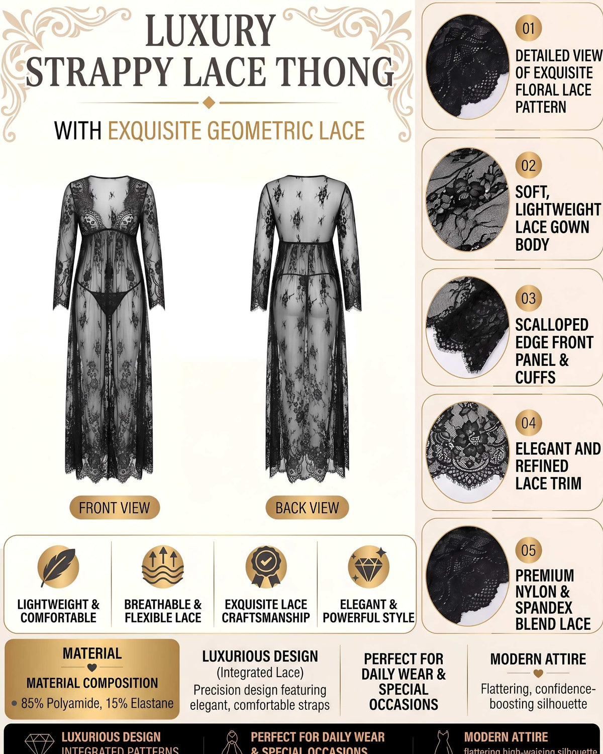 Linsori Noir Elegance Full Length Robe Plus Size -  Product detail view