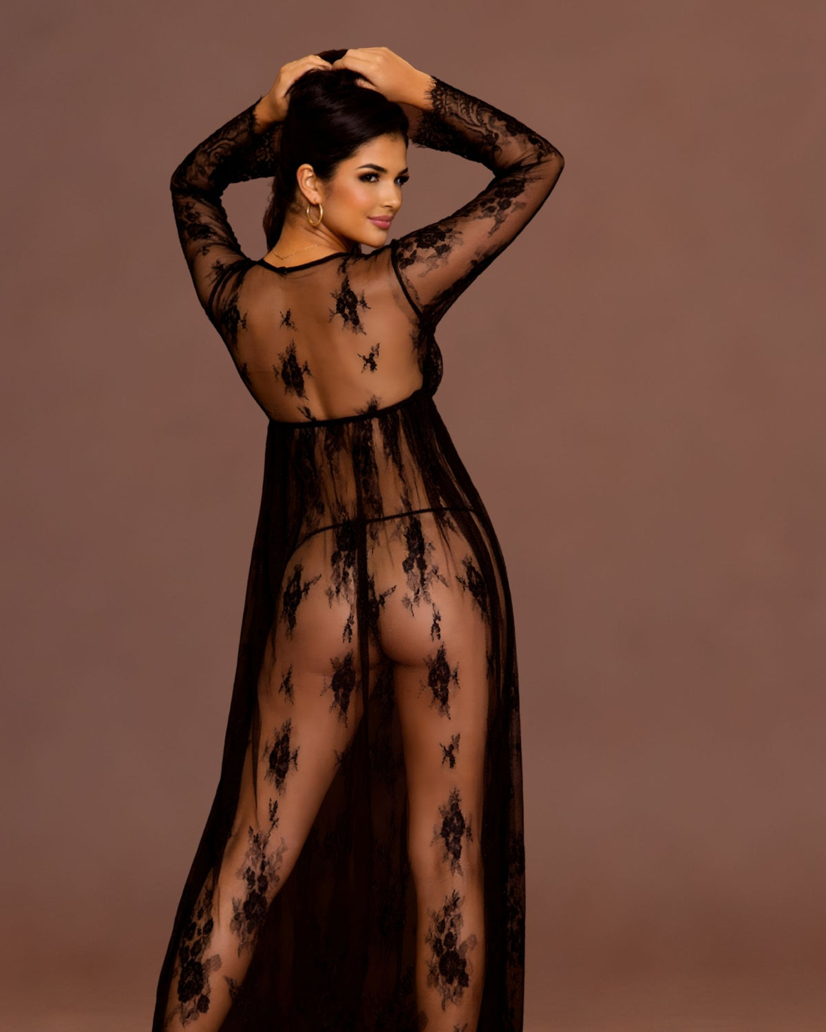 Linsori Noir Elegance Full Length Robe Plus Size -  back view
