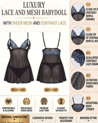 Linsori Sapphire Noir Peep Cup Babydoll Plus Size -  Product detail view