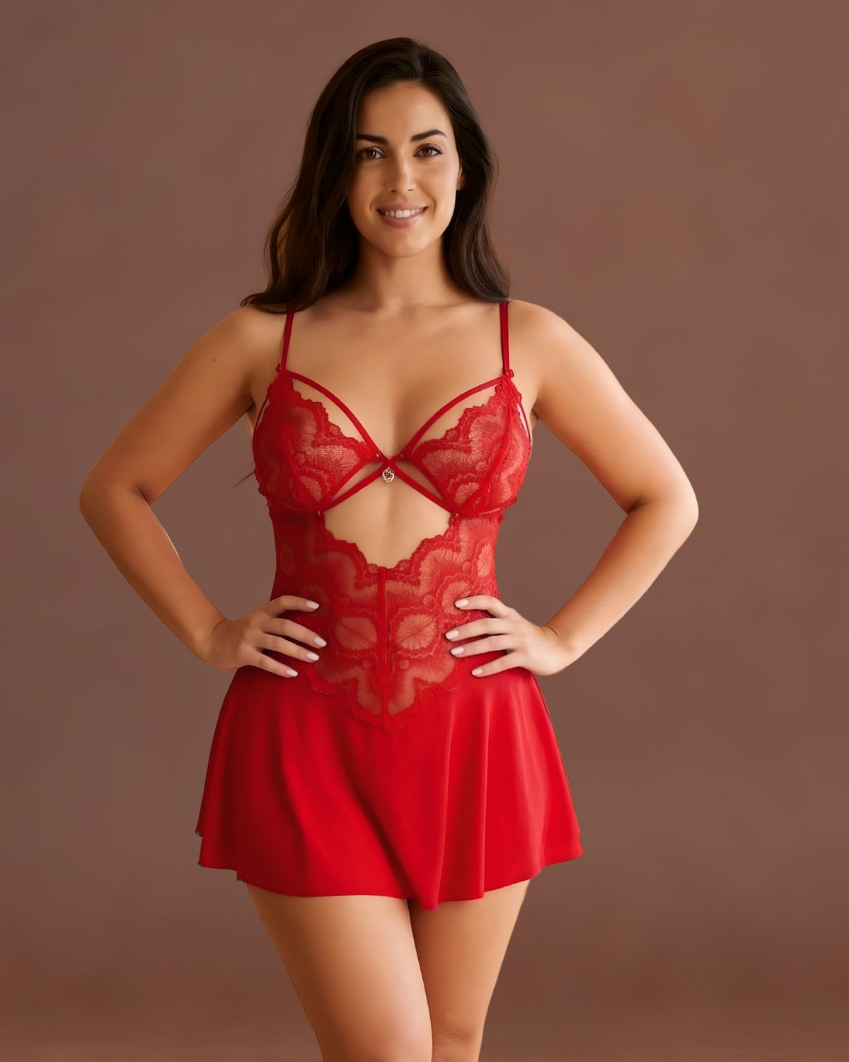 Linsori Crimson Heart Babydoll Set Plus Size - Front view 