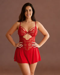 Linsori Crimson Heart Babydoll Set Plus Size - Front view 